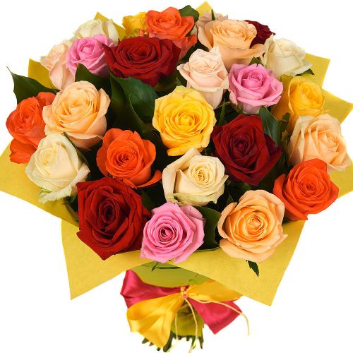 25 разноцветных роз с доставкой в Азовское